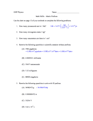 Physics and Math Skills Worksheet