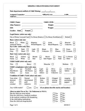 Missing Child Information Sheet