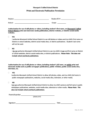 Moorpark Unified School District Media Permission Form