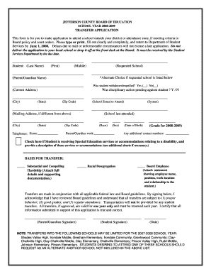 Jefferson County School Transfer Application