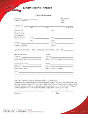 Rehab Fitness Patient Intake Forms
