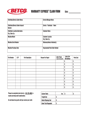 Betco Warranty Express Claim Form