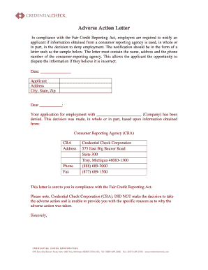 Adverse Action Employment Denial Letter