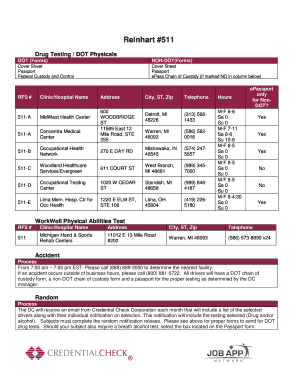 DOT Drug Testing and Physicals Form