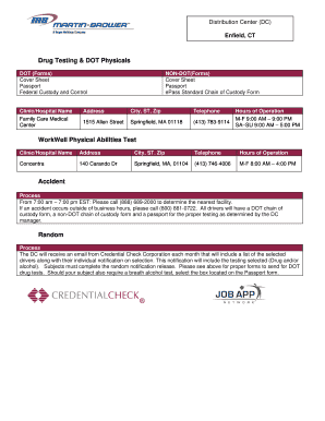 DOT Drug Testing Chain of Custody Form