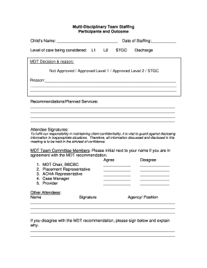 Multi-Disciplinary Team Staffing Form