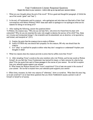 Frankenstein Literary Response Questions