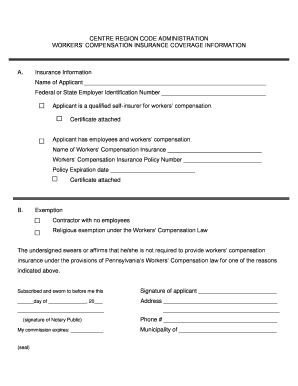 Pennsylvania Workers' Compensation Insurance Coverage Form