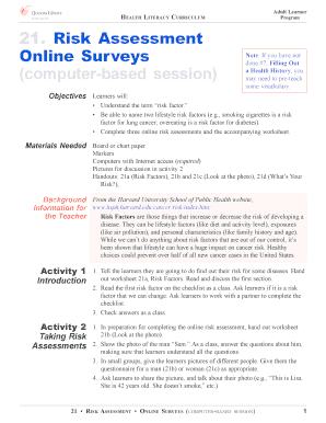 Health Literacy Risk Assessment Worksheet