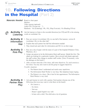Hospital Directions Worksheet