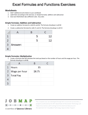 Fillable Online Excel Formulas and Functions Exercises Fax Email Print ...