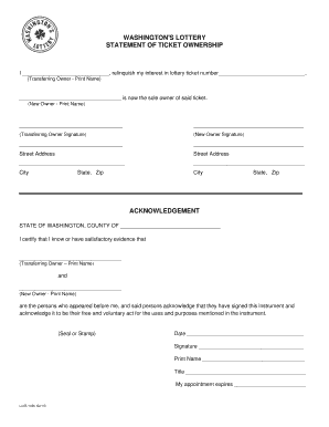 Washington Lottery Ticket Ownership Transfer Form