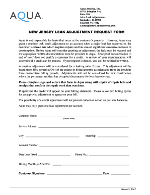 New Jersey Leak Adjustment Request Form