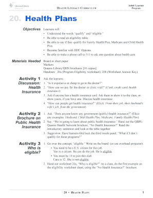 Health Plans Eligibility Worksheet