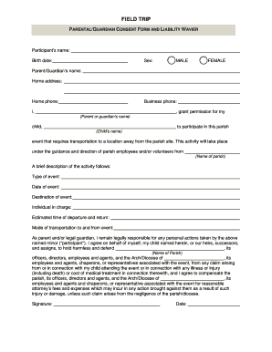 Parish Field Trip Consent and Liability Waiver