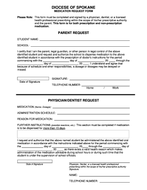 Diocese of Spokane Medication Request Form