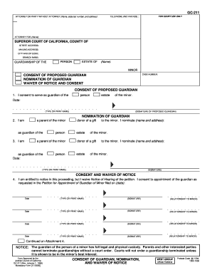 California Guardianship Consent and Waiver Form