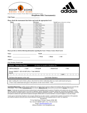 HoopDome OBA Tournament Registration Form