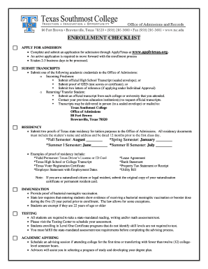 Texas Southmost College Enrollment Checklist