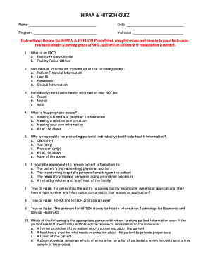 HIPAA & HITECH Quiz