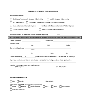 STEM Application for Admission