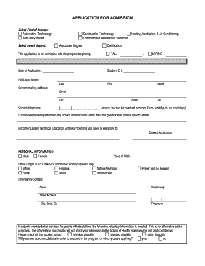 Application for Admission
