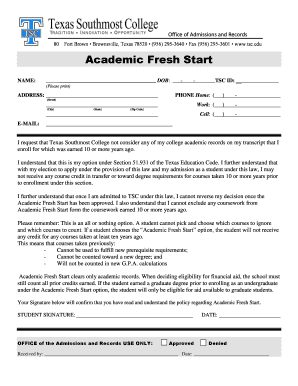Texas Academic Fresh Start Request Form