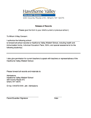 Release of School Records Authorization
