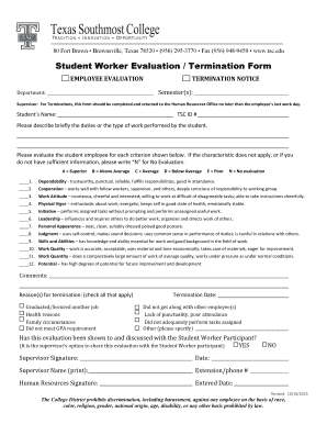 Student Worker Evaluation Termination Form