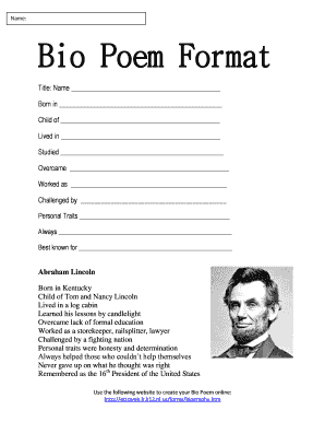 Bio Poem Format - Van Buren Public Schools