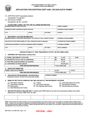 Ohio Certified Copy and Duplicate Permit Application
