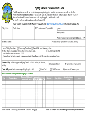 Wyong Catholic Parish Census Form - wyong dbb org