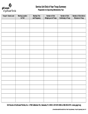 Girl Scouts Troop Summary Form