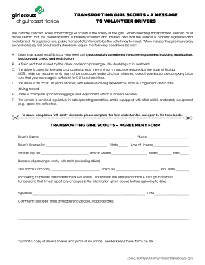 Girl Scouts Transportation Agreement Form