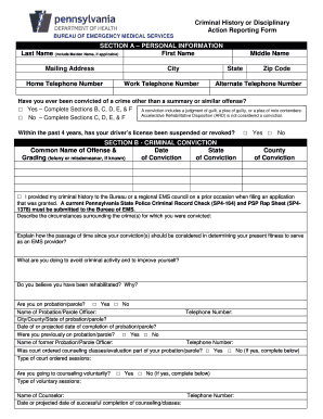 Criminal History Disciplinary Action Reporting Form