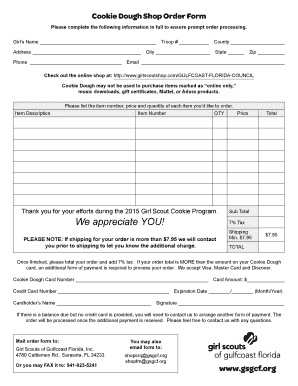 Girl Scout Cookie Dough Shop Order Form
