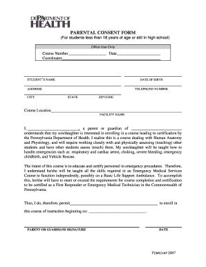 Parental Consent Form for Emergency Medical Services Course