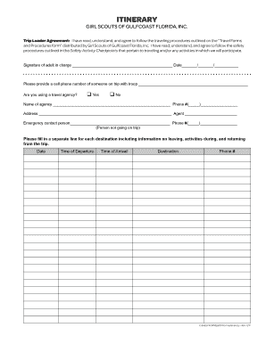 Girl Scouts Trip Leader Agreement