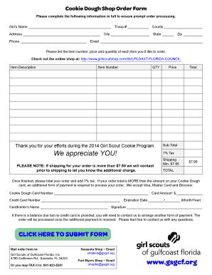 Girl Scout Cookie Dough Shop Order Form