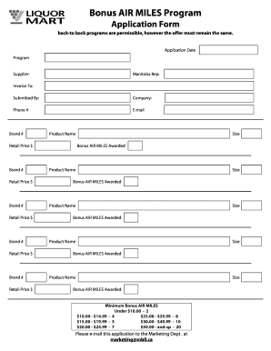 Bonus AIR MILES Program Application Form