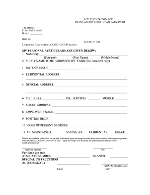 Crane Access Account and ATM Card Application Form