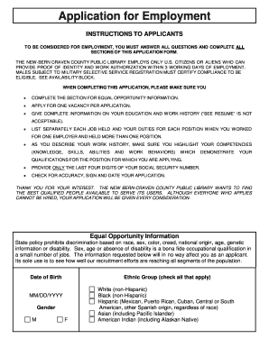 New Bern-Craven County Public Library Employment Application