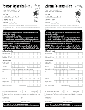 Clean Up Australia Day Volunteer Registration Form