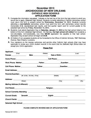 Catholic High School Application Form