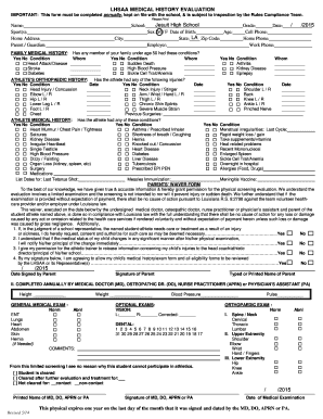 LHSAA Medical History Evaluation Form