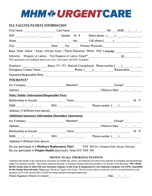Flu Vaccine Patient Information Form