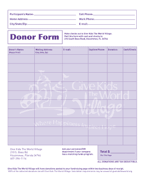 Give Kids The World Village Donor Form