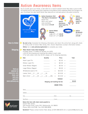Autism Awareness Fundraiser Order Form