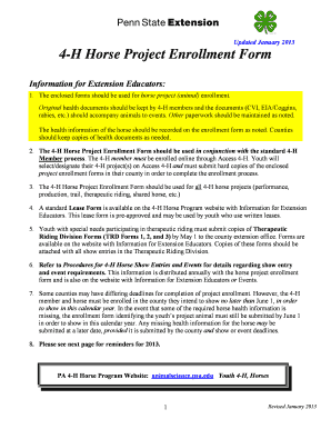 4-H Horse Project Enrollment Form