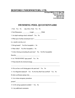Swimming Pool Questionnaire